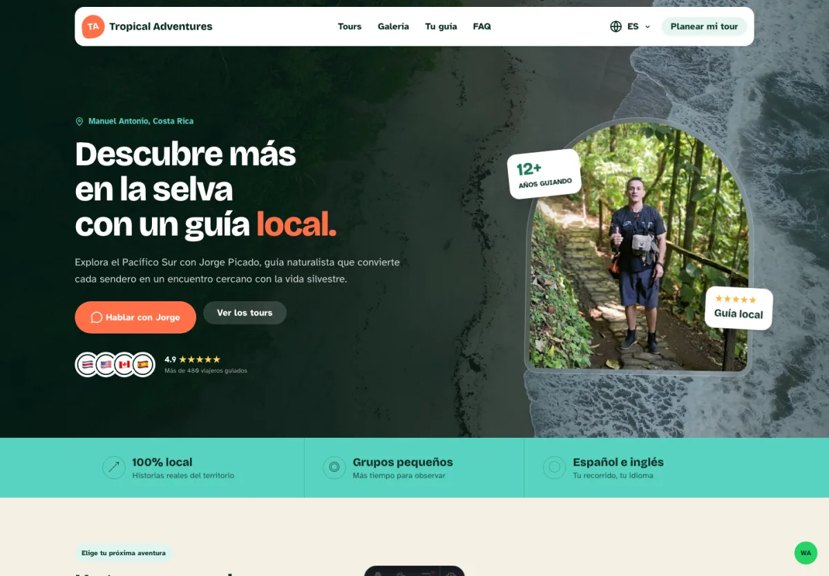 Vista del proyecto Tropical Adventures CR